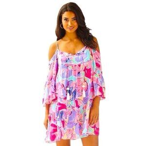 Pulitzer Alanna cold shoulder dress in the "Jam Out Multi" print.